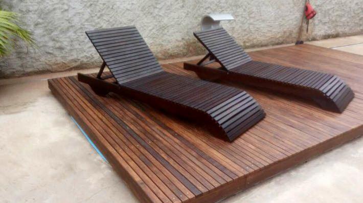 Instalação piscina, deck móvel e cascata
